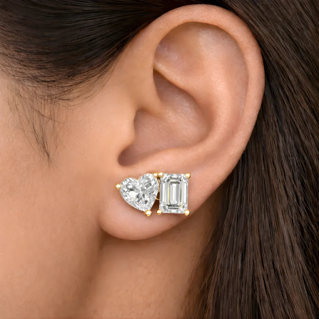 Emerald Heart Duo Stud Earrings