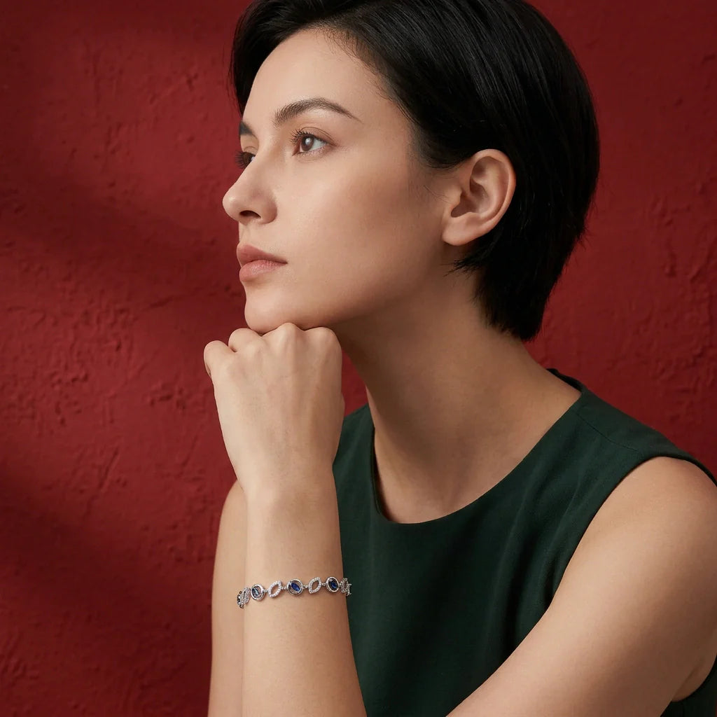 Silver Sapphire Glow Link Bracelet