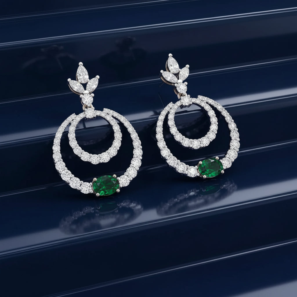Oval Green Orbit Earrings