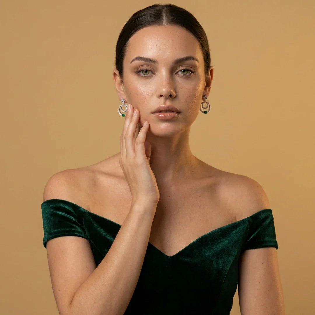 Oval Green Orbit Earrings
