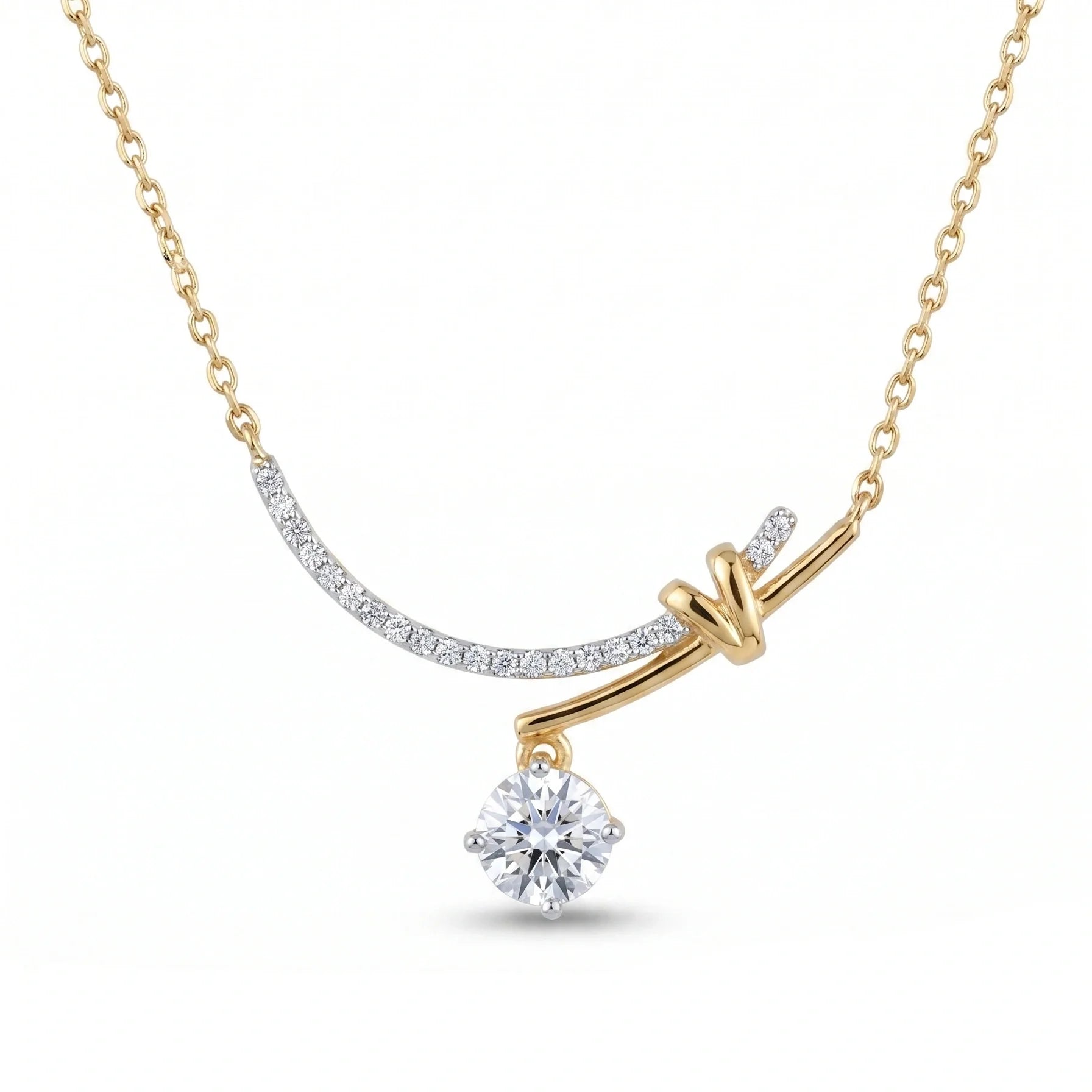 Gold Curved Solitaire Drop Pendant