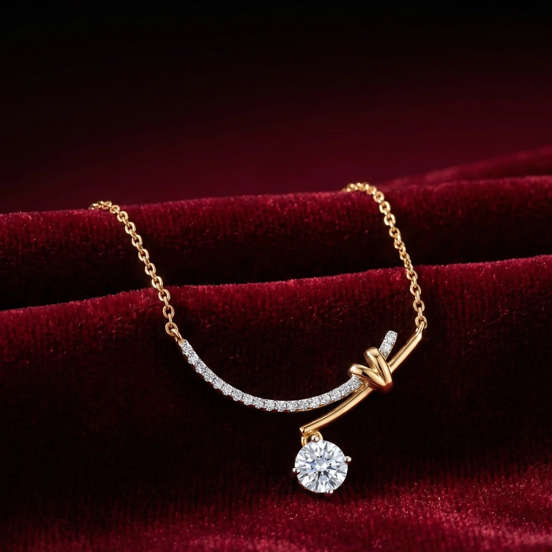 Gold Curved Solitaire Drop Pendant