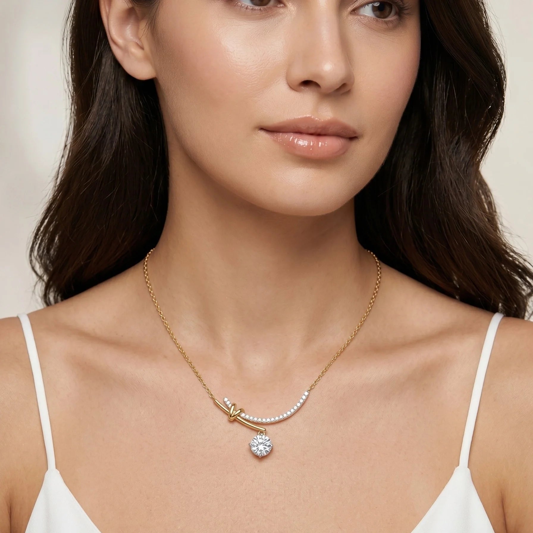 Gold Curved Solitaire Drop Pendant